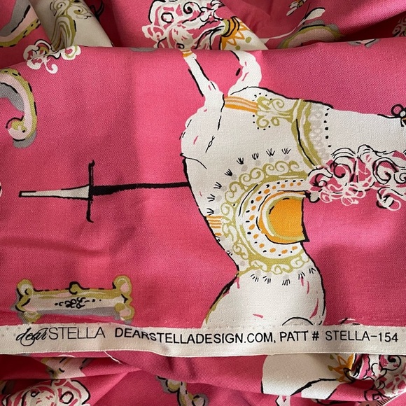 Dear Stella Pink & White Carousel House with Letters Cotton Fabric 2 yards - Picture 3 of 4